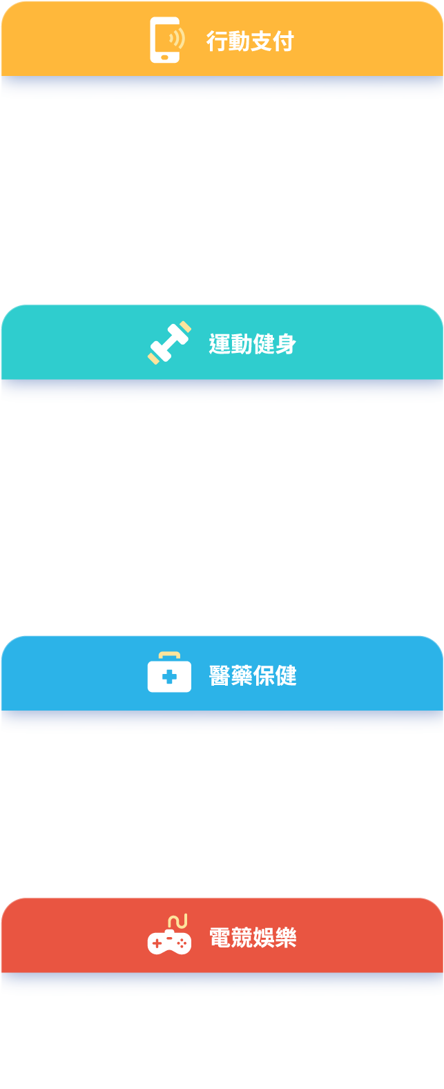 行動支付 運動健身 醫藥保健 電競娛樂