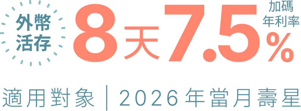 外幣活存8天7.5%加碼利率 適用對象2026年當月壽星