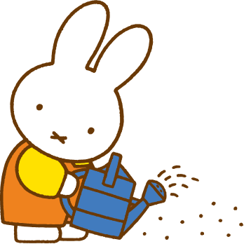 miffy 在綠地上澆灌植物
