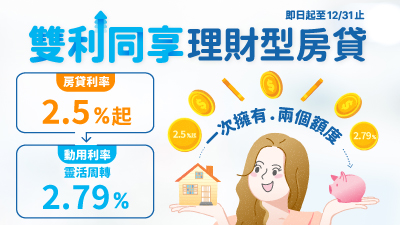 永豐理財型房貸，年利率2.5%起，資金活用貸著走