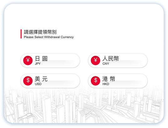 外幣提款第4步：選擇幣別&金額